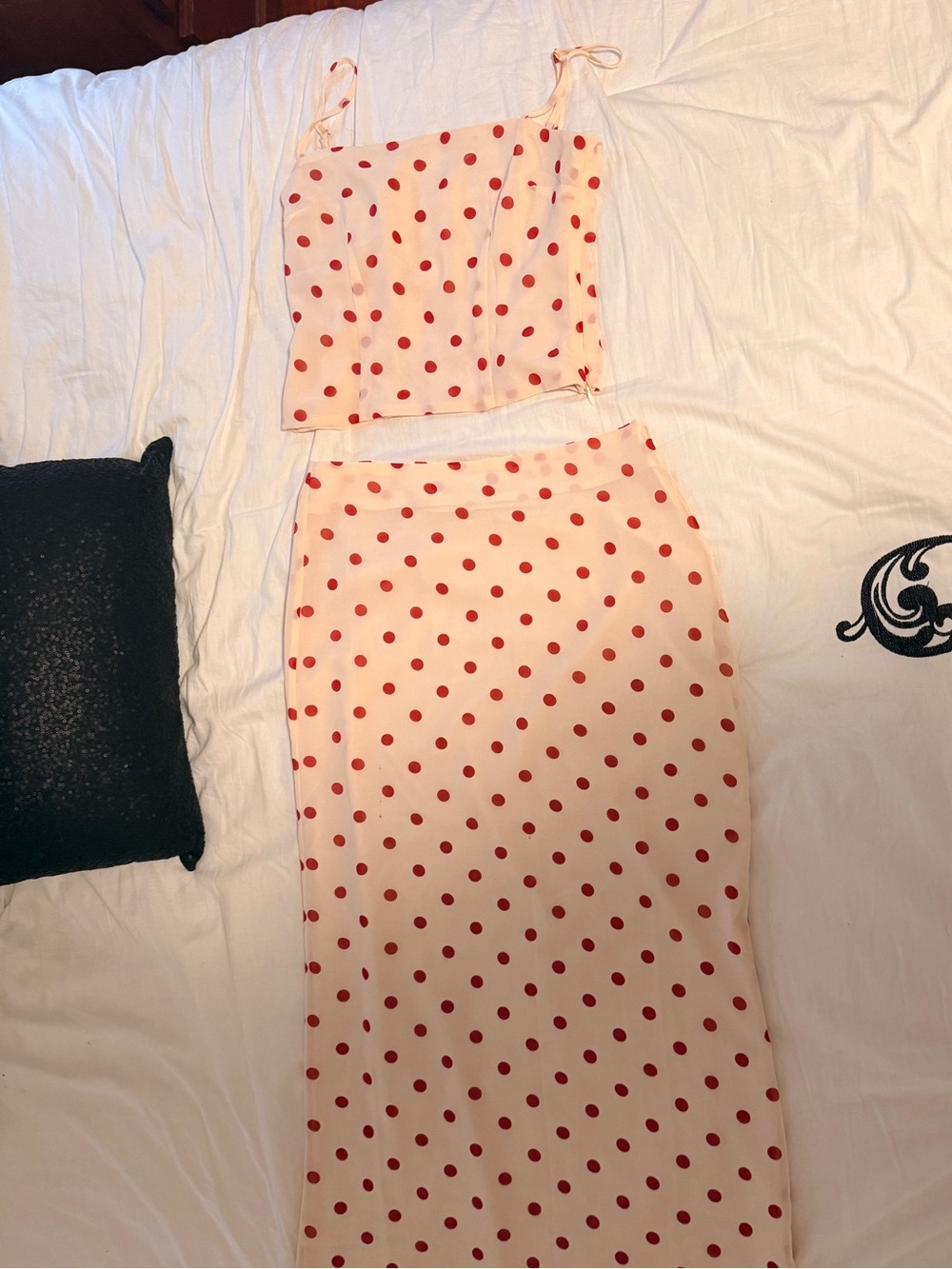 Cream Maxi Skirt with Red Polka Dots - Brand Unspecified